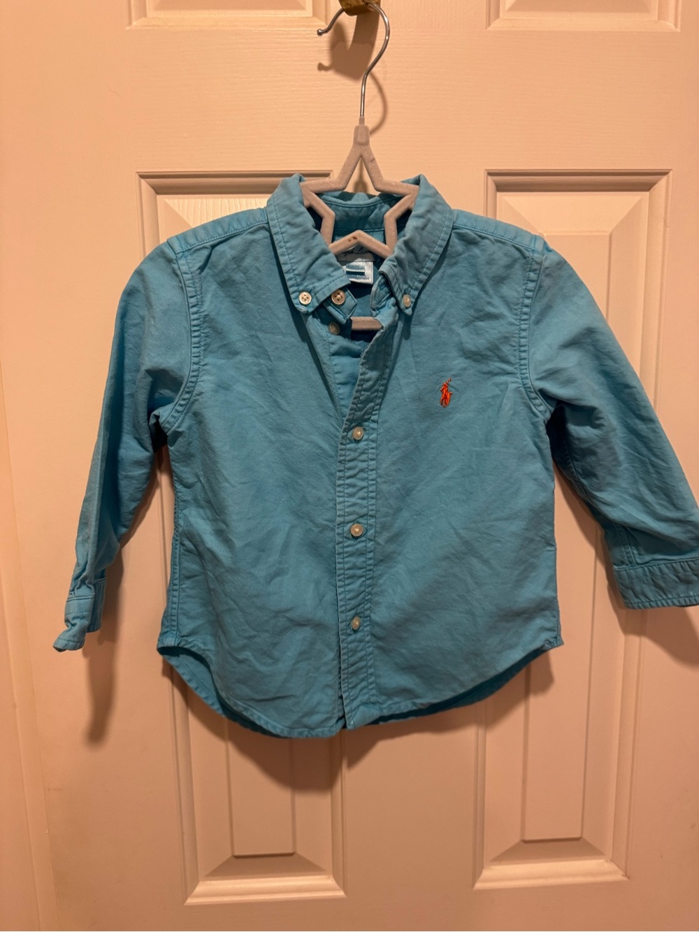 Ralph Lauren Boys Light Blue Button-Down Shirt with Orange Pony